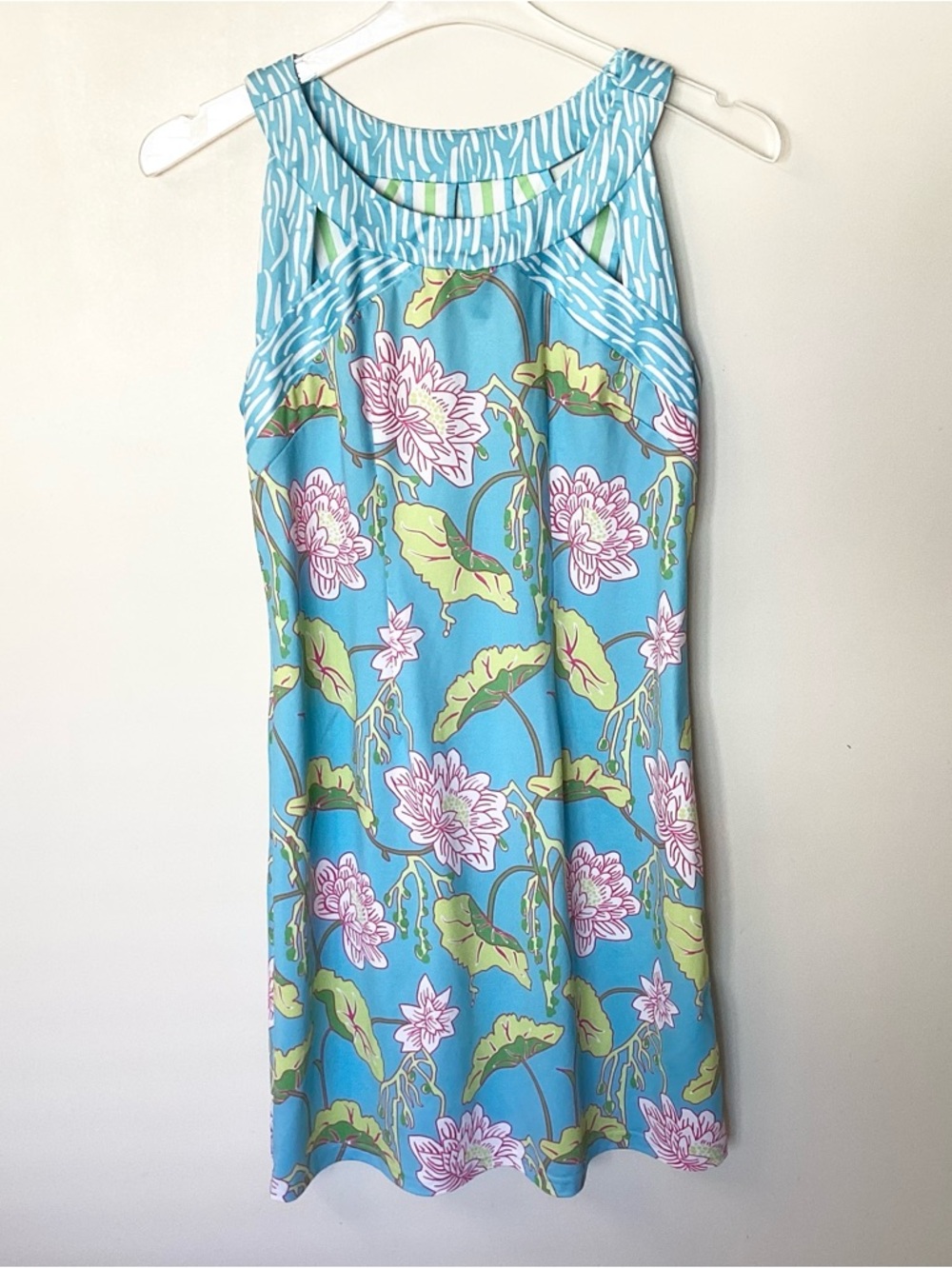 Gretchen Scott Jersey Isosceles Dress in Mystic Garden Floral - Blue/Pink - XS
